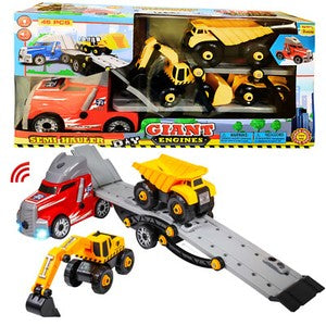 SEMI HAULER 28” - TAKE APART TRUCK SET WITH  45 PIECES, LIGHTS & SOUND (BATTERY INCLUDED).