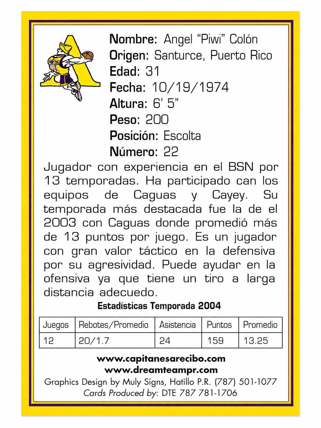 TARJETA DE ANGEL “PIWI” COLÓN.