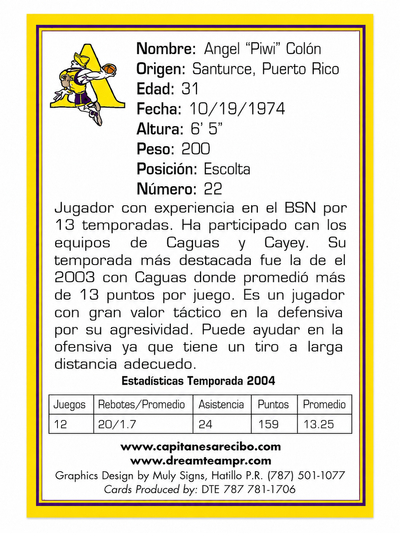 TARJETA DE ANGEL “PIWI” COLÓN.
