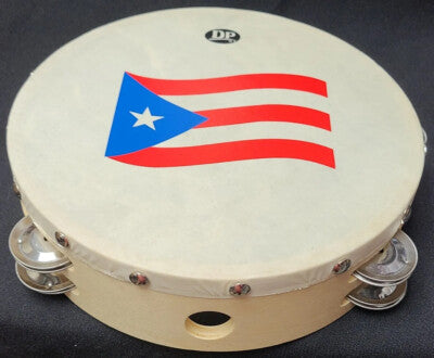 PUERTO RICO DOUBLE  ”PANDERETA” TAMBOURINE WITH PR FLAG 8”