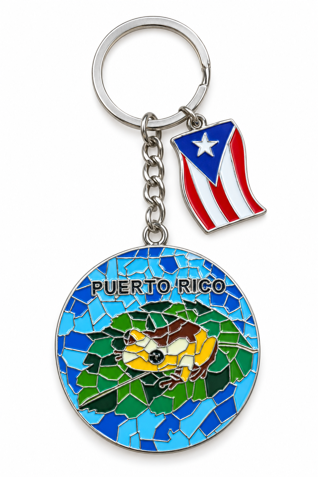 LLAVEROS DE METAL CON DISEÑO EN MOSAICOS  DE PUERTO RICO- KEYCHAIN PUERTO RICO MOSAICOS