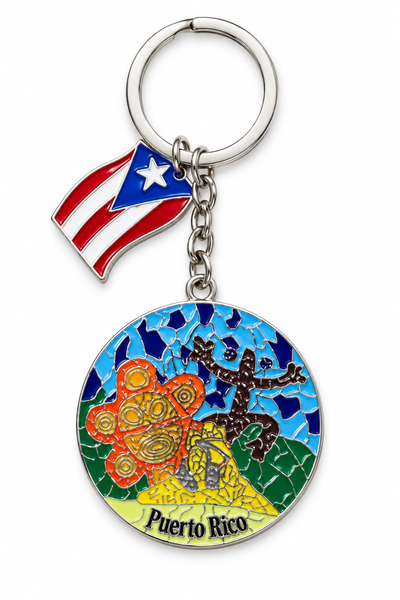 LLAVEROS DE METAL CON DISEÑO EN MOSAICOS  DE PUERTO RICO- KEYCHAIN PUERTO RICO MOSAICOS