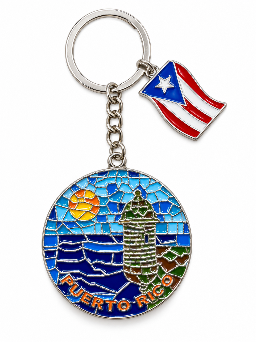 LLAVEROS DE METAL CON DISEÑO EN MOSAICOS  DE PUERTO RICO- KEYCHAIN PUERTO RICO MOSAICOS