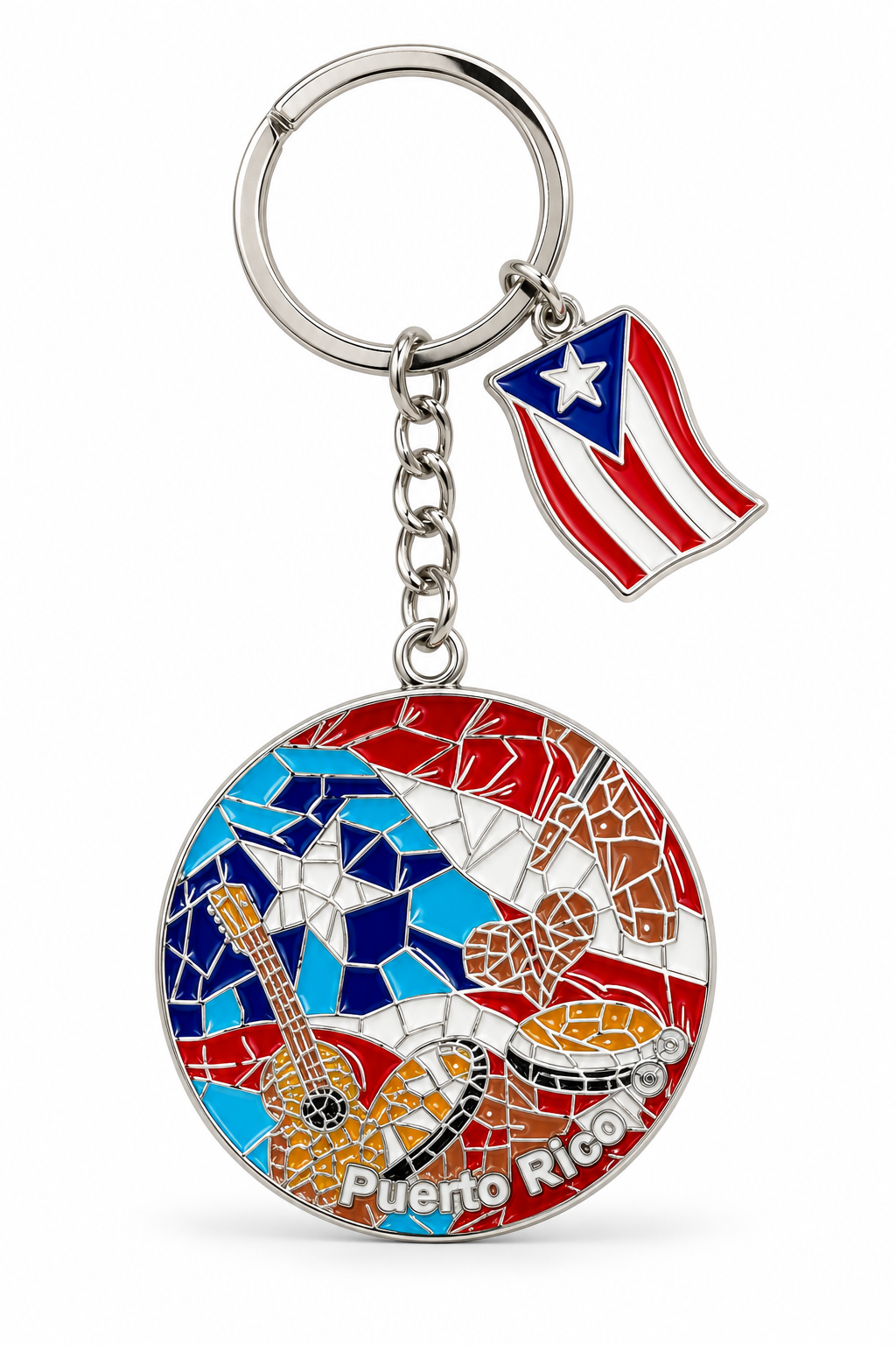 LLAVEROS DE METAL CON DISEÑO EN MOSAICOS  DE PUERTO RICO- KEYCHAIN PUERTO RICO MOSAICOS