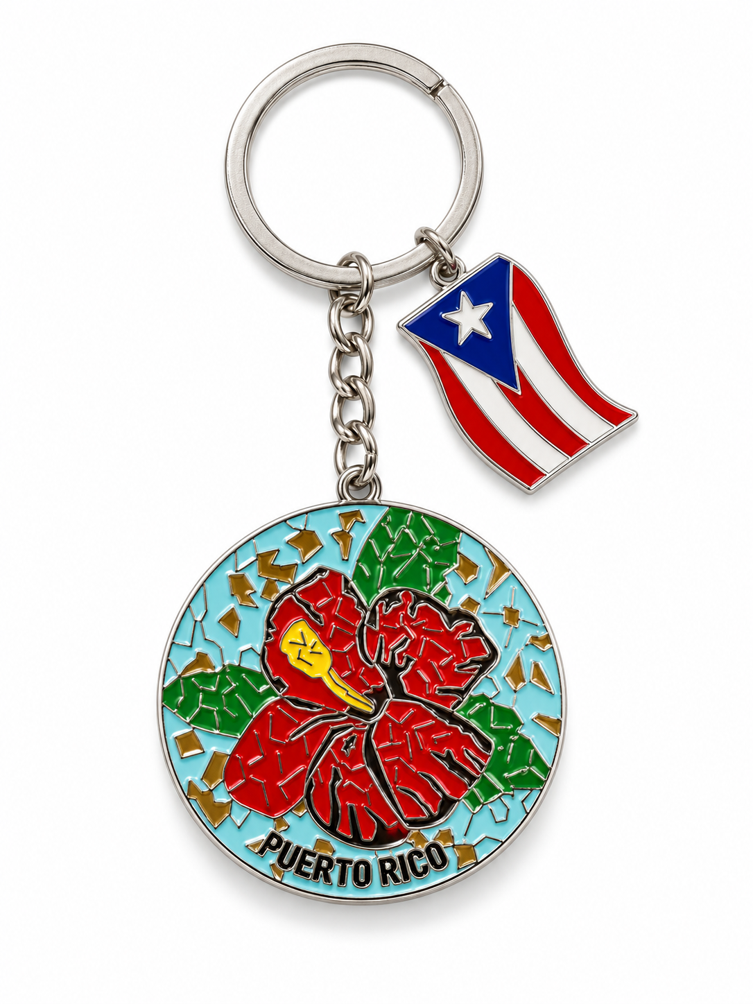 LLAVEROS DE METAL CON DISEÑO EN MOSAICOS  DE PUERTO RICO- KEYCHAIN PUERTO RICO MOSAICOS