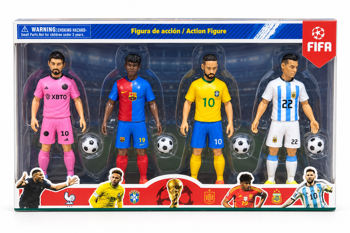 8” LIONEL MESSI, LAMINE YAMALS, NEYMAR JR., LAUTARO MARTINEZ SOCCER  FIGURES 4 PACK.
