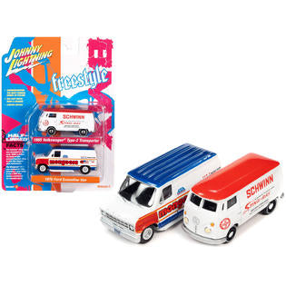 1/64 2-PACK - 1976 FREESTYLE FORD ECONOLINE VAN & 1965 VOLKSWAGEN TYPE-2 TRANSPORTER.