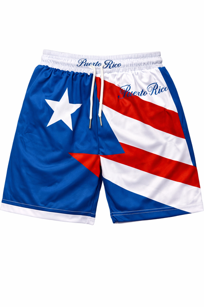 PANTALON CON BANDERA DE PUERTO RICO AZUL OBSCURO - PUERTO RICO FLAG DARK BLUE BASKETBALL SHORTS