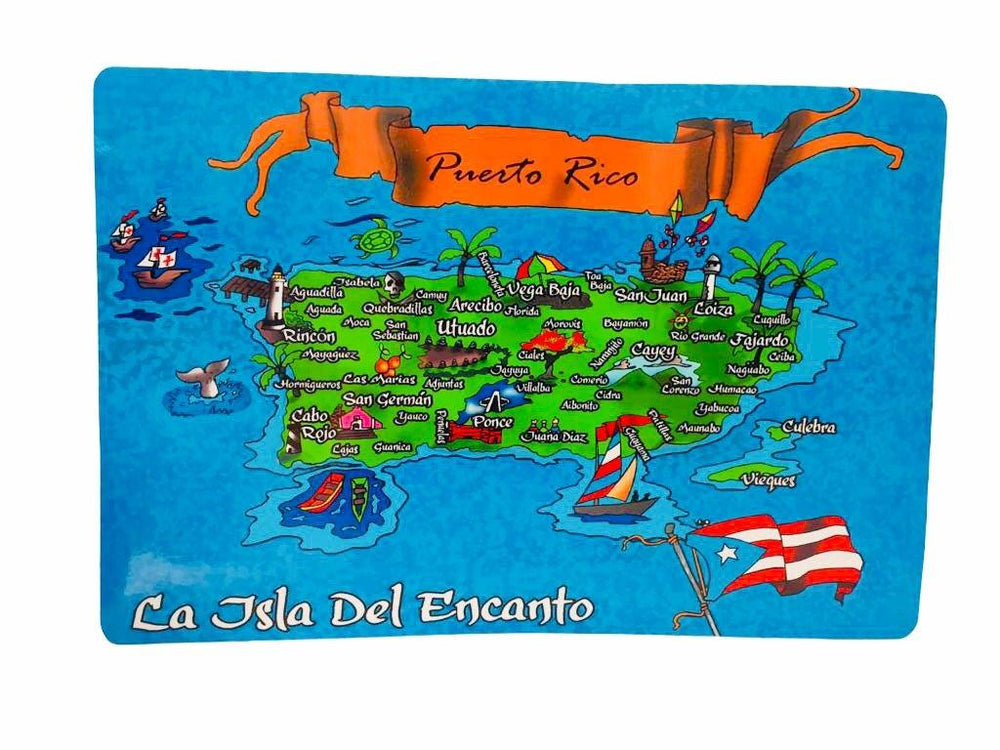 PUERTO RICO PLACE MAT - MAP OF THE ISLAND WITH NAME OF TOWNS  17” x 11.5”