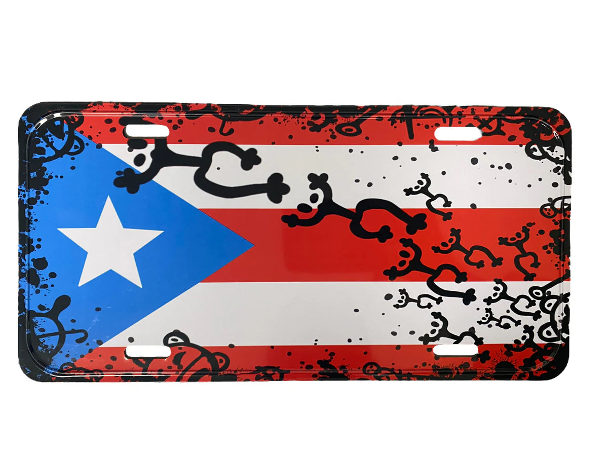 LICENSE PLATE PUERTO RICO FLAG WITH COQUI TAINO - TABLILLA DE CARRO BANDERA DE PUERTO RICO CON COQUI TAINO