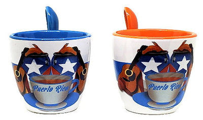 SMALL MUG WITH SPOON MUSIC INSTRUMENTS -   MINI TAZA CON CUCHARA INSTRUMENTOS DE PUERTO RICO