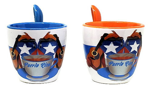 SMALL MUG WITH SPOON MUSIC INSTRUMENTS -   MINI TAZA CON CUCHARA INSTRUMENTOS DE PUERTO RICO