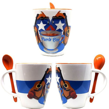 SMALL MUG WITH SPOON MUSIC INSTRUMENTS -   MINI TAZA CON CUCHARA INSTRUMENTOS DE PUERTO RICO