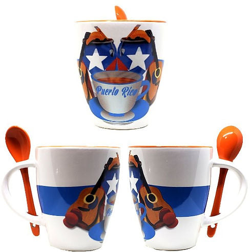 SMALL MUG WITH SPOON MUSIC INSTRUMENTS -   MINI TAZA CON CUCHARA INSTRUMENTOS DE PUERTO RICO