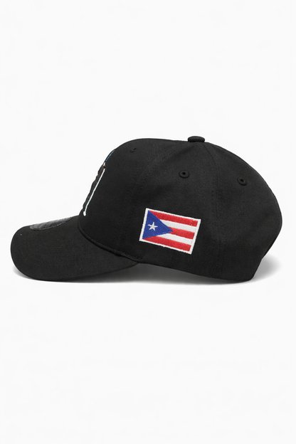 GORRA DE PUERTO RICO - NEGRA - LETRA NEGRA Y BLANCA