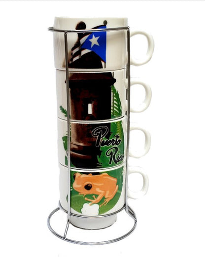 Set 4 Puerto Rico Flag , Garita & Coqui Coffee Mug W/ Holder