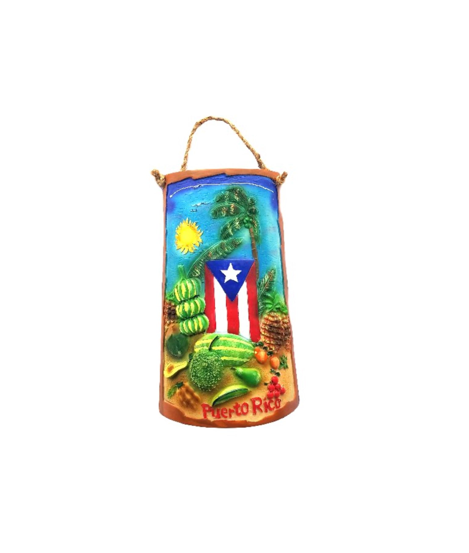Puerto Rico Decorative Shingle Souvenirs W/ Flag & Verduras - (Loza)