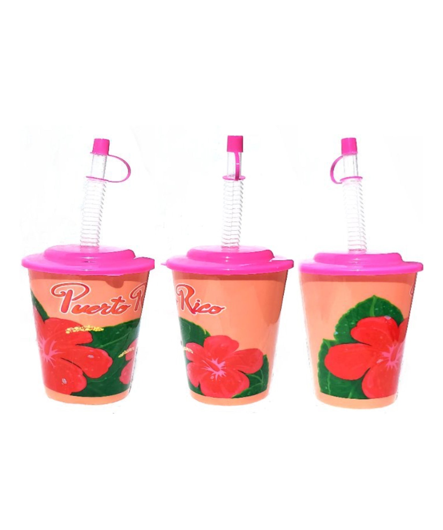 Puerto Rico & Amapola Plastic Cup W/ Lids & Straws