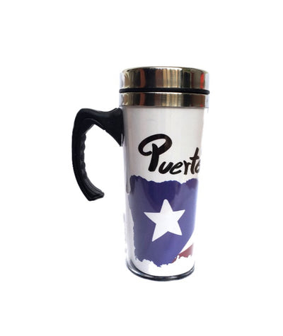 Tazas de viaje de acero inoxidable con asa y diseño de la bandera de Puerto Rico