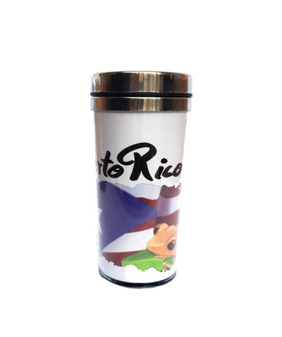 Tazas de viaje de acero inoxidable con asa y diseño de la bandera de Puerto Rico