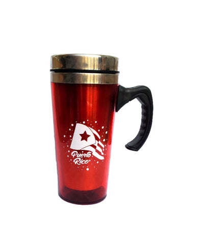 Tazas de viaje de acero inoxidable con asa y diseño de la bandera de Puerto Rico