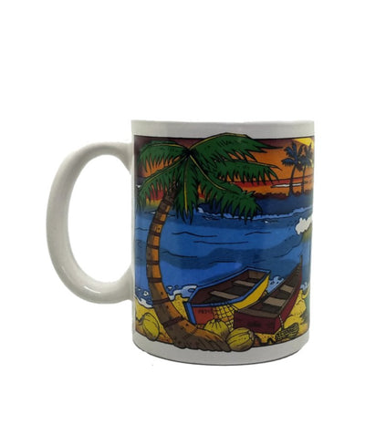 Taza de cerámica brillante con diseño de garita y playa de Puerto Rico