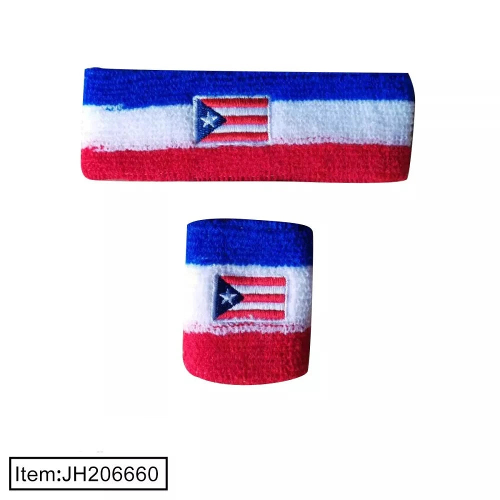 CONJUNTO DE 2 BANDAS PARA LA CABEZA Y LA MUÑECA DE PUERTO RICO