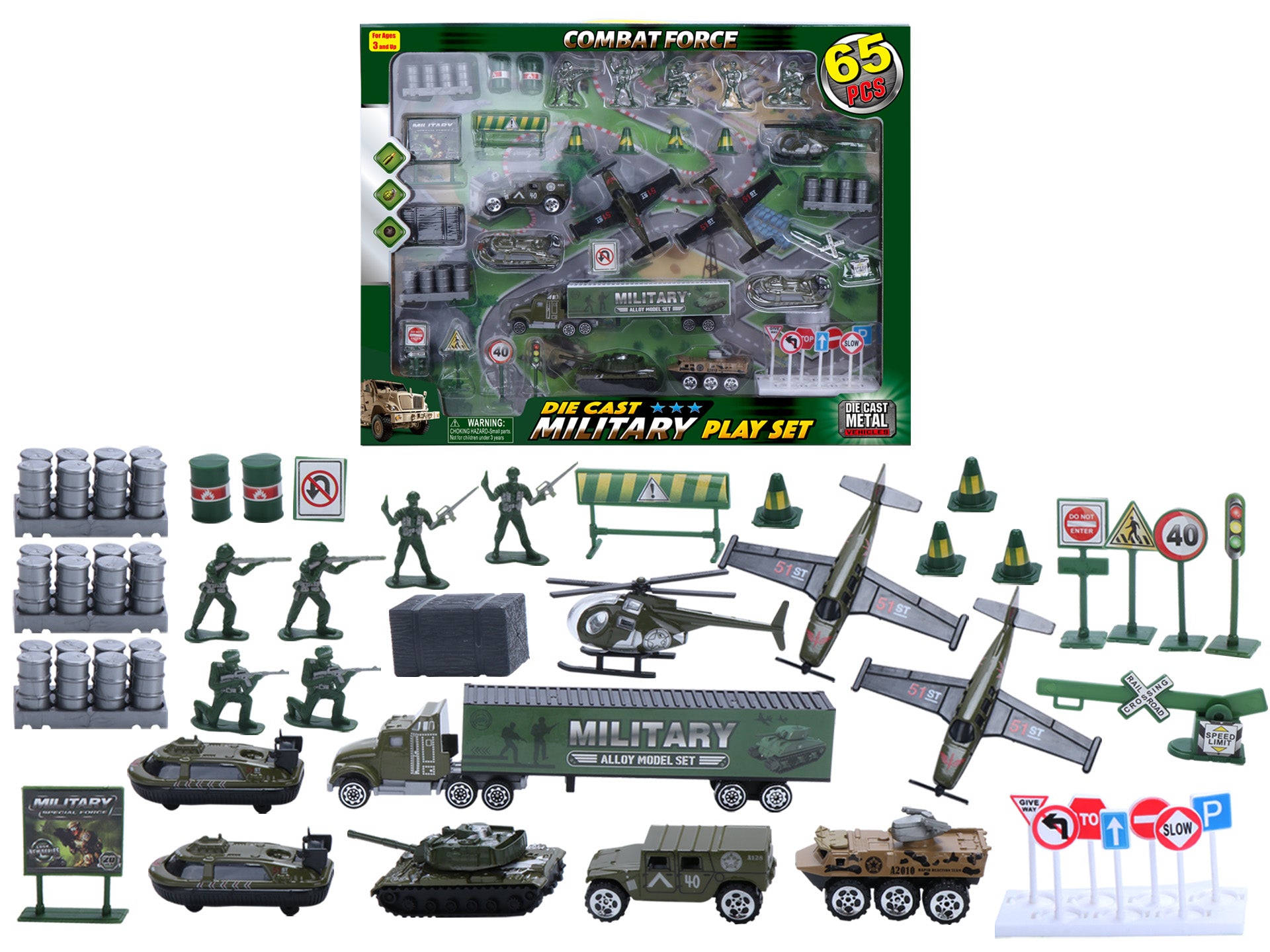 DIE CAST MILITARY PLAY SET (65 PCS SET) ITEM # JS364GB