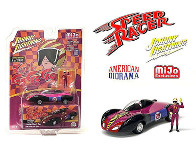 COCHE DE CARRERAS DE VELOCIDAD DE SNAKE OILERS A ESCALA 1/64 CON FIGURA DE SNAKE OILERS