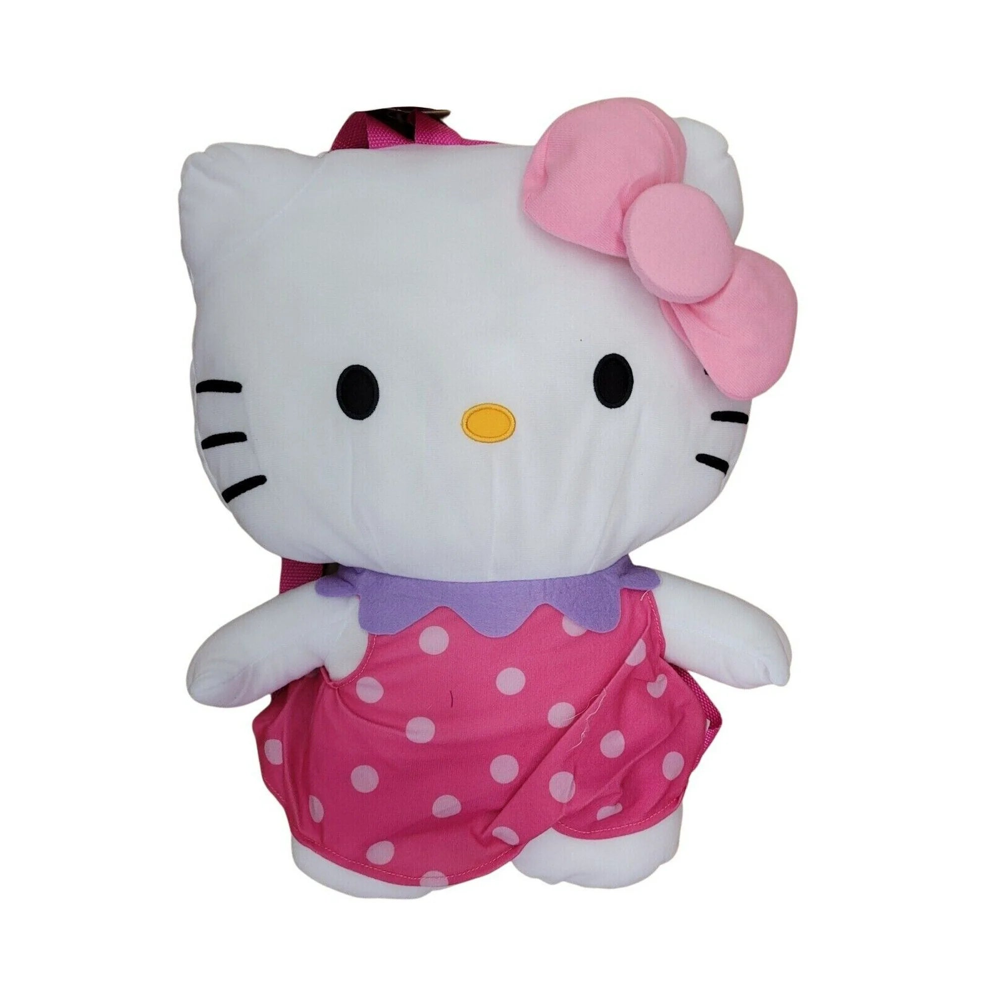 BACK PACK - 18" X 13" HELLO KITTY PLUSH BAG (PINK POLKA DOTS)