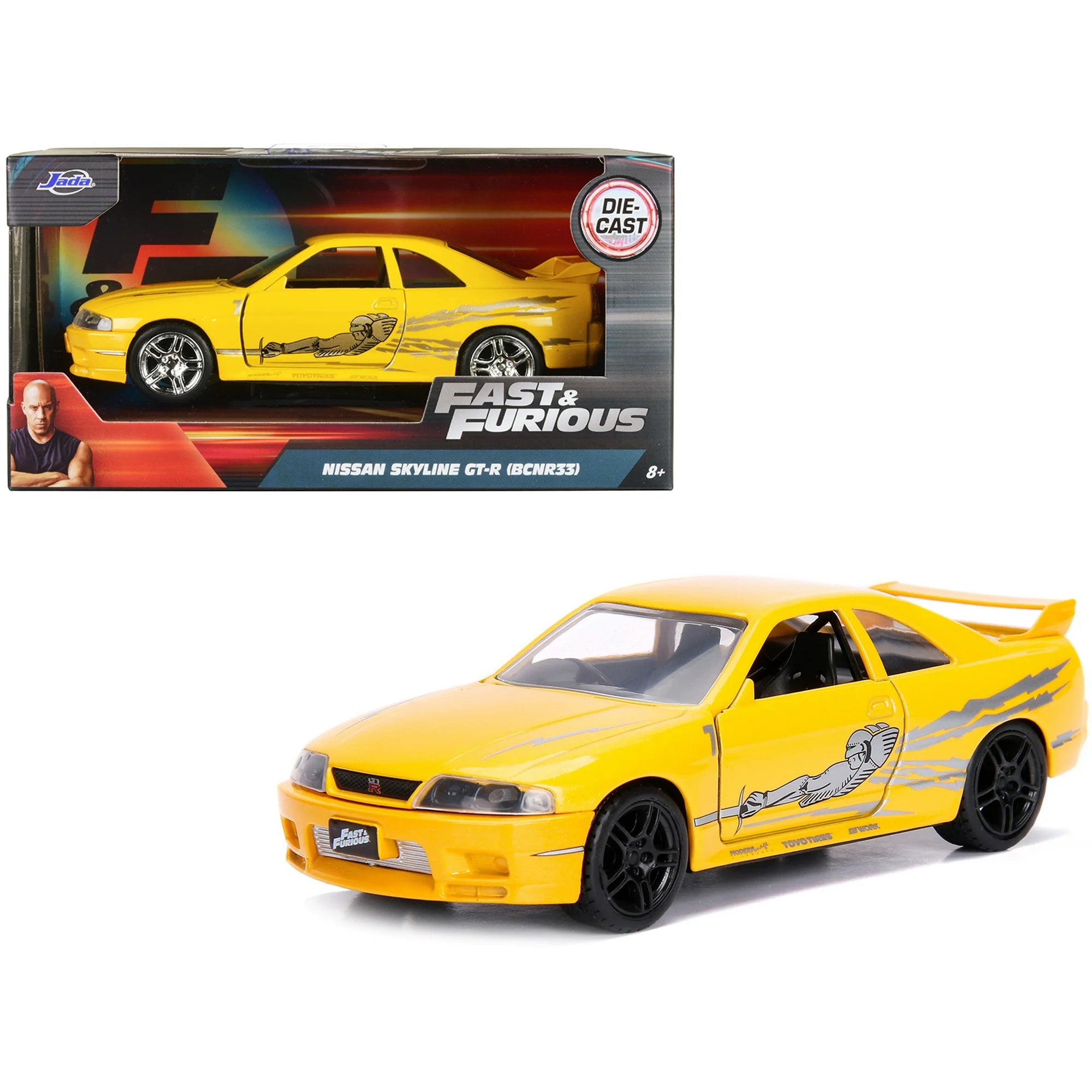 1/32 LEON'S NISSAN SKYLINE GT-R (BCNR33) YELLOW - FAST & FURIOUS
