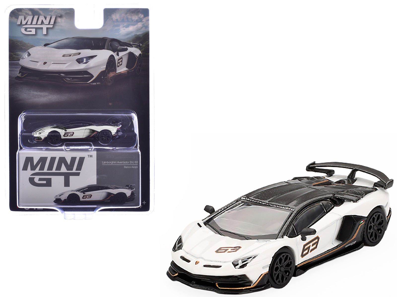 1/64 LAMBORGHINI AVENTADOR SVJ 63 BIANCO ASOPO - MINI GT