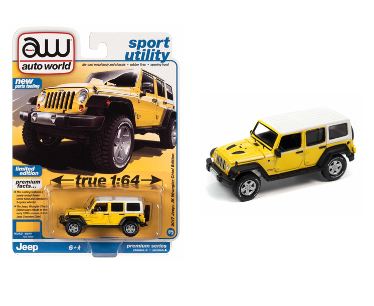 1/64 2017 JEEP JK WRANGLER CHIEF EDITION ACID YELLOW W/ WHITE ROOF