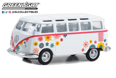 1/64 1964 VOLKSWAGEN SAMBA BUS BLANCO CON FLORES GRÁFICOS DE PODER