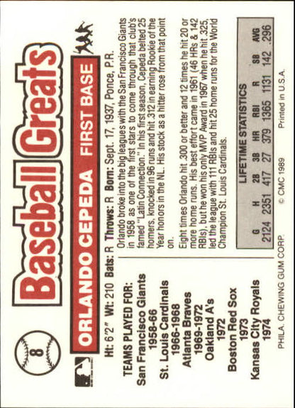 LOS GRANDES DEL BÉISBOL DE 1989 N.° 8 ORLANDO CEPEDA