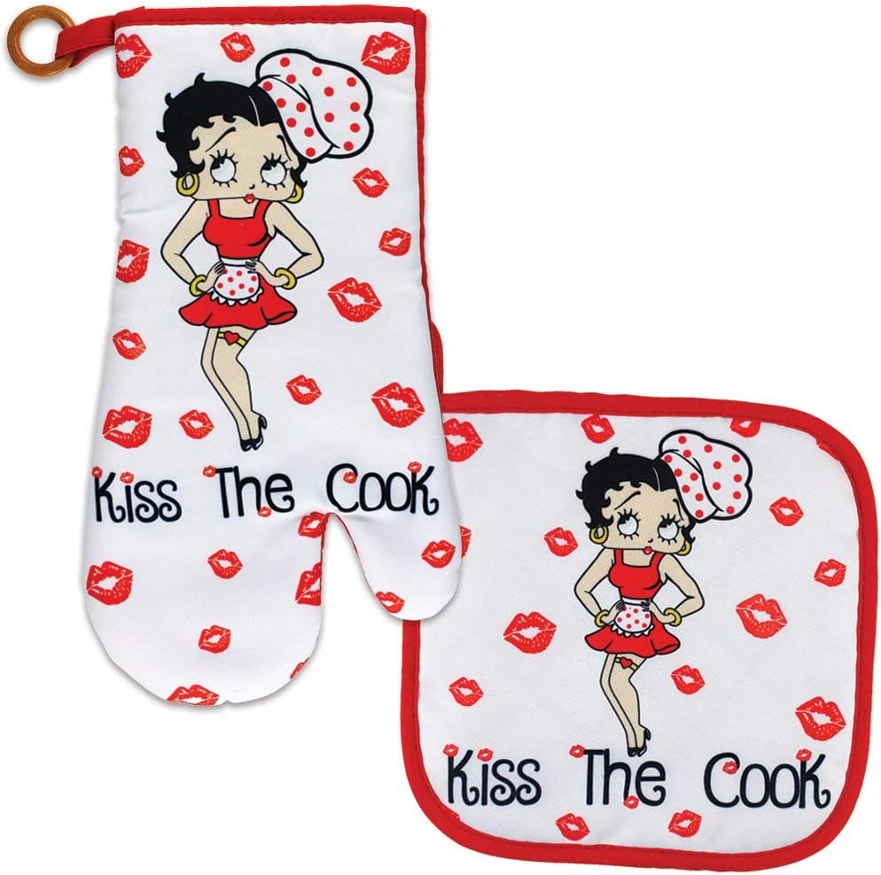 Betty Boop Oven Mitt & Pot Holder Set "Kiss The Cook"