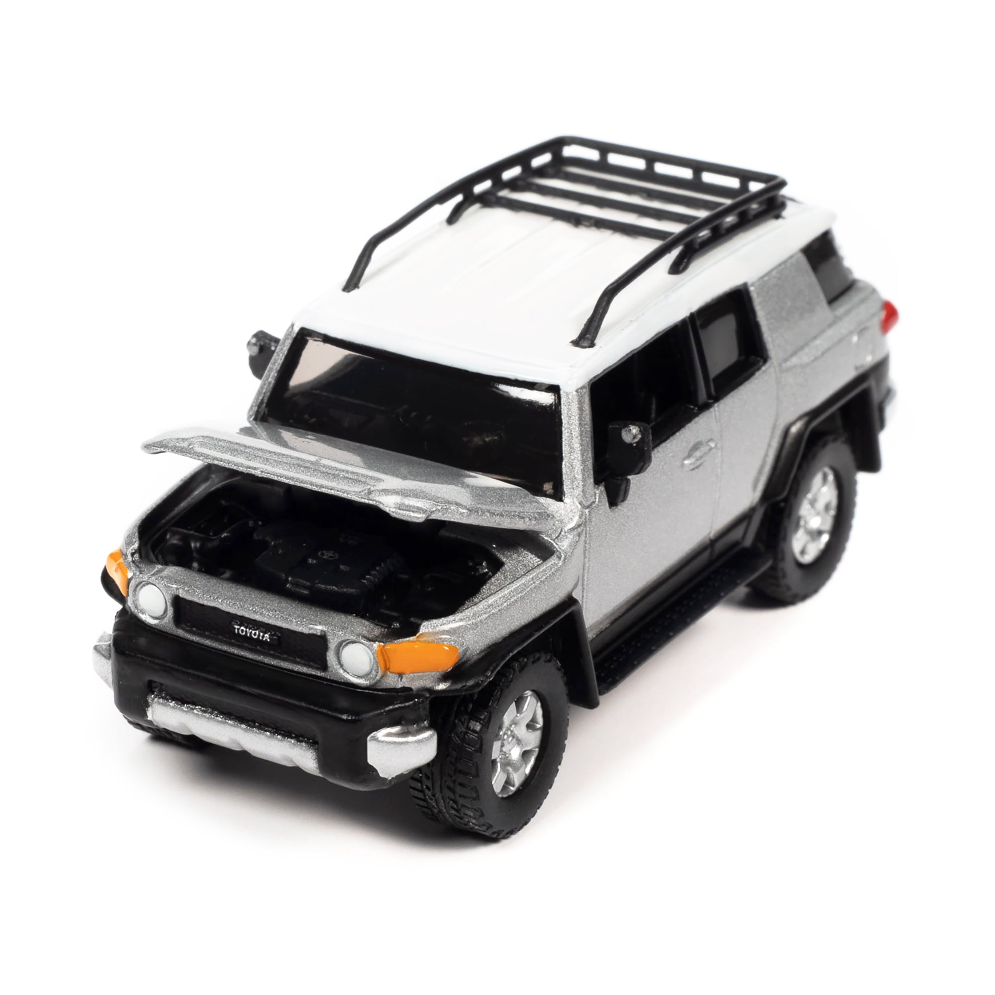 1/64 2007 TOYOTA FJ CRUISER TITANIUM SILVER METALLIC W/ WHITE TOP AND ROOFRACK