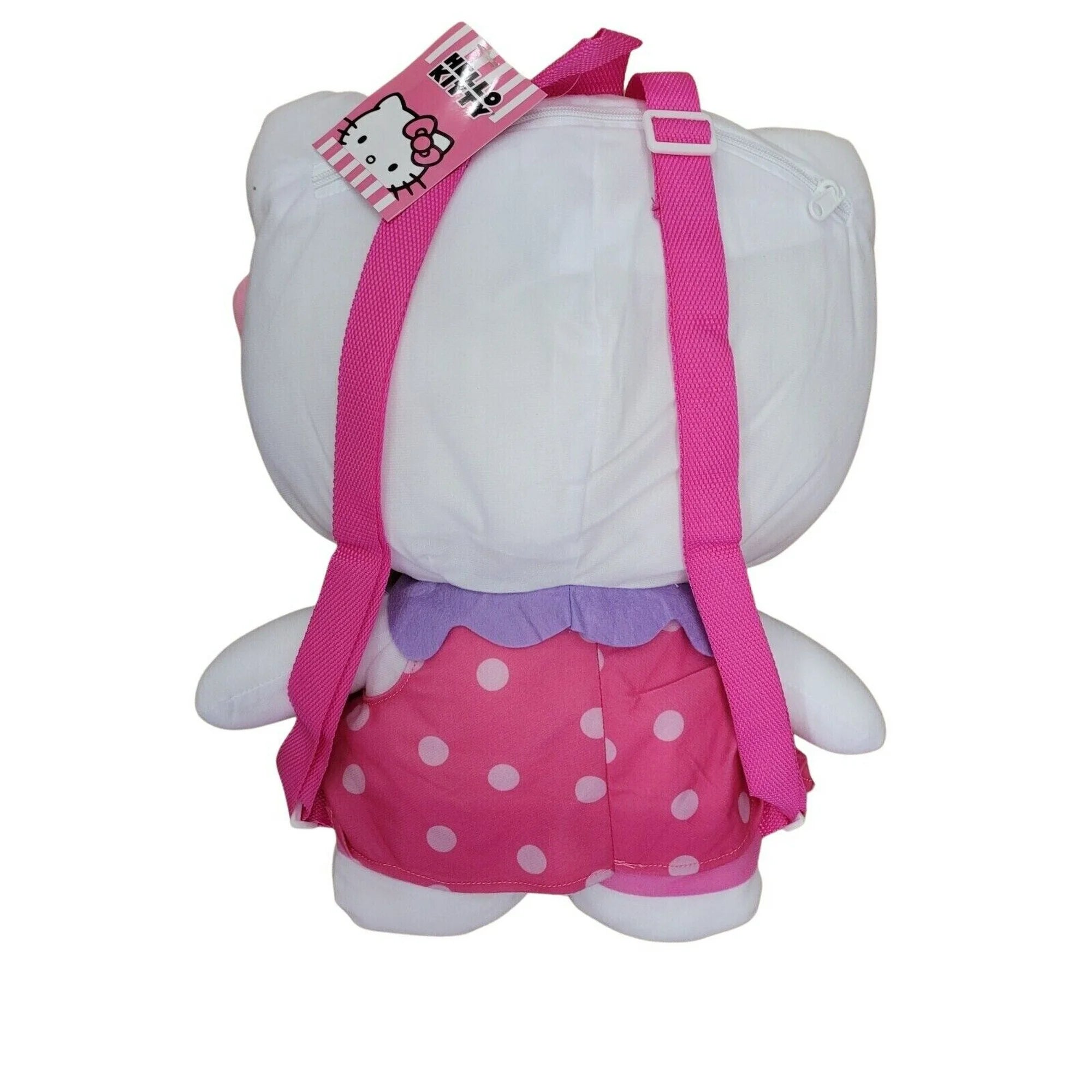 BACK PACK - 18" X 13" HELLO KITTY PLUSH BAG (PINK POLKA DOTS)