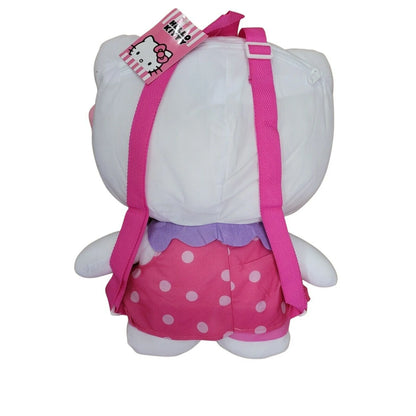 BACK PACK - 18" X 13" HELLO KITTY PLUSH BAG (PINK POLKA DOTS)