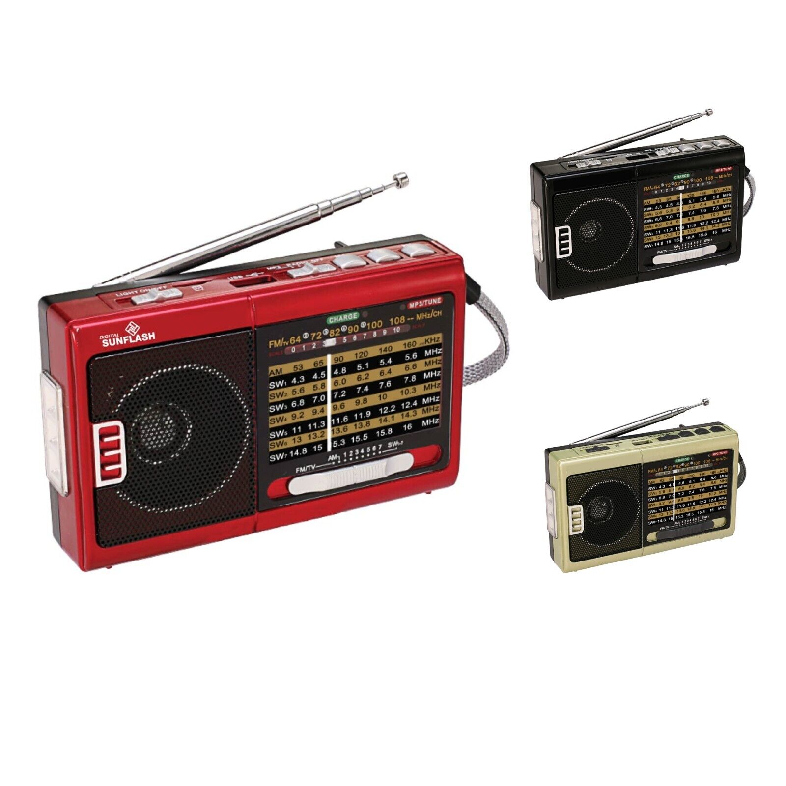 Radio portátil recargable DIGITAL SUNFLASH RD-5 de 9 bandas AM/FM/SW1-7 + Bluetooth + USB/SD 