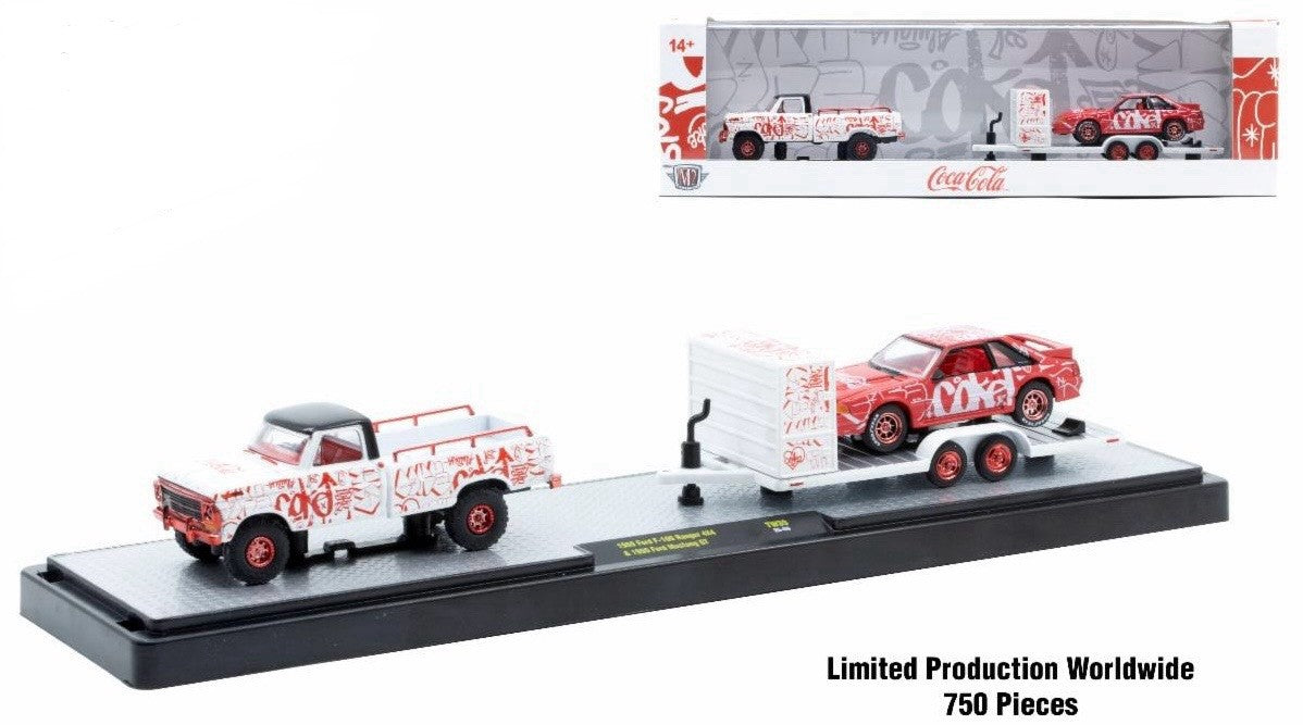 1/64 1969 FORD F-100 RANGER 4X4 & 1990 FORD MUSTANG GT “CHASE” (750 CHASE PCS RED VARIATION) - M2 MACHINES