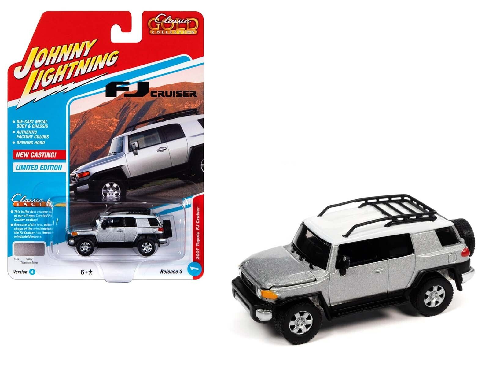 1/64 2007 TOYOTA FJ CRUISER TITANIUM SILVER METALLIC W/ WHITE TOP AND ROOFRACK